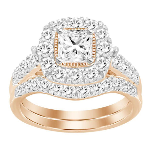 LADIES BRIDAL SET 2.00CT ROUND DIAMOND 14K ROSE GOLD (CENTER STONE 0.50CT PRINCESS DIAMOND)
