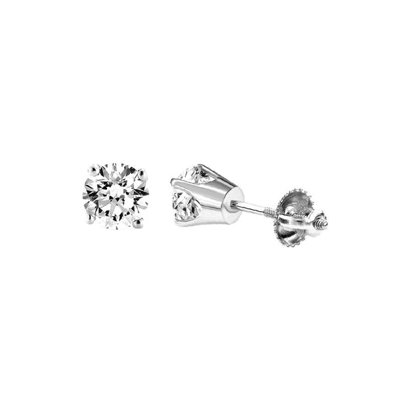 LADIES SOLITAIRE EARRINGS 0.50CT ROUND DIAMOND 14K WHITE GOLD