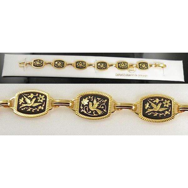 Damascene Gold Link Bracelet Rectangle Bird by Midas of Toledo Spain style 2055 2055
