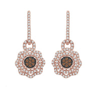 LADIES EARRINGS 1.00CT ROUND/DARK BROWN DIAMOND 14K ROSE GOLD