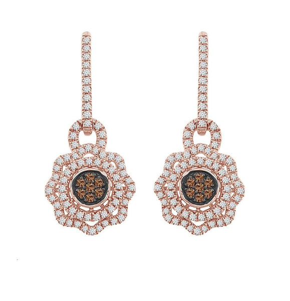 LADIES EARRINGS 1.00CT ROUND/DARK BROWN DIAMOND 14K ROSE GOLD