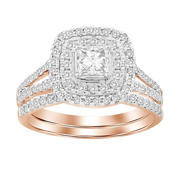 LADIES BRIDAL SET 1.00CT ROUND DIAMOND 14K ROSE GOLD