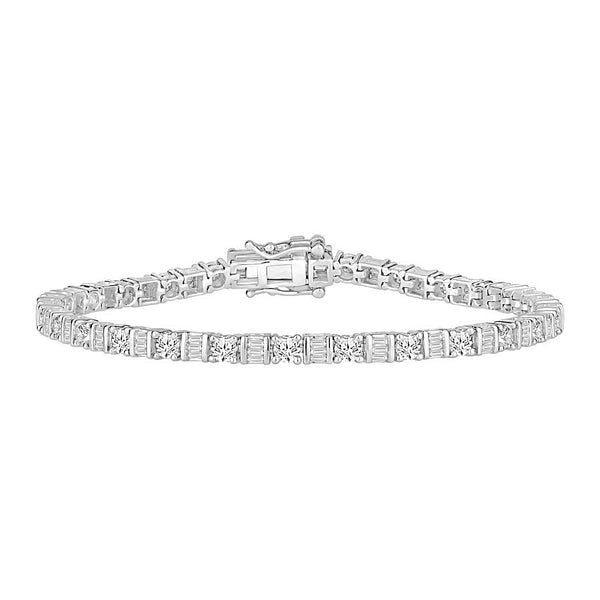 LADIES BRACELET 3.00CT ROUND/BAGUETTE DIAMOND 14K WHITE GOLD