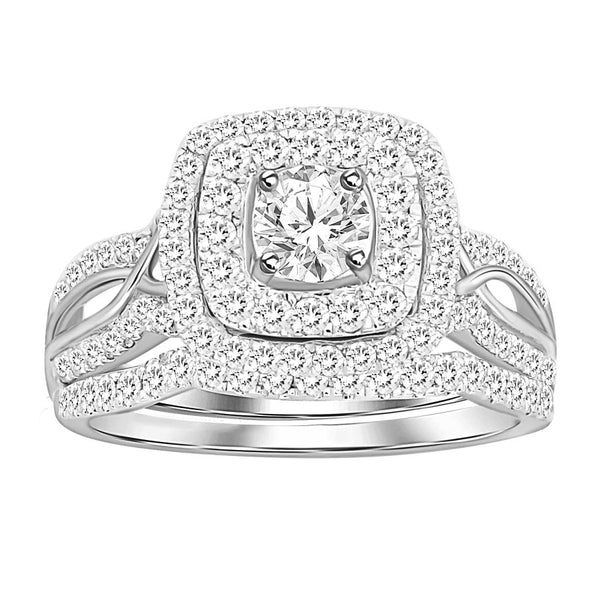 LADIES BRIDAL SET 1.00CT ROUND DIAMOND 14K WHITE GOLD