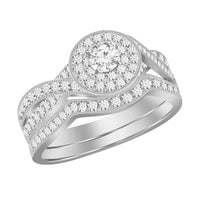 LADIES BRIDAL SET 0.75CT ROUND DIAMOND 14K WHITE GOLD