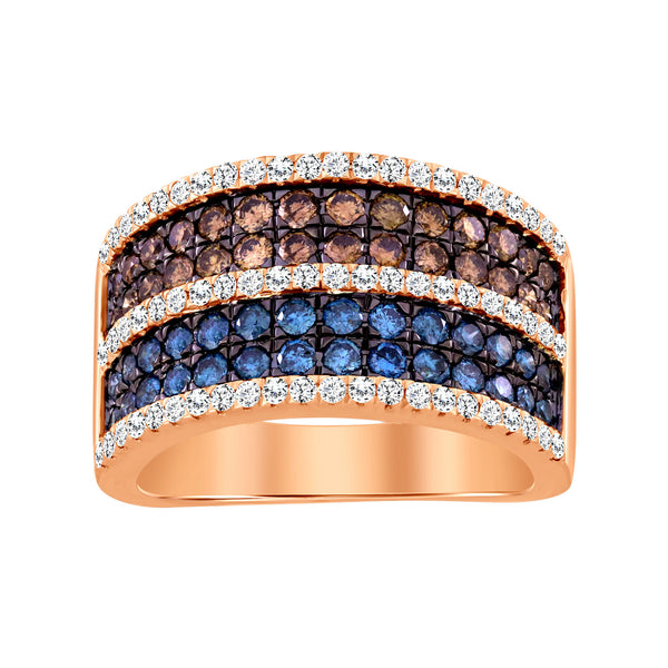 LADIES BAND 1.50CT ROUND/BLUE SAPPHIRE/DARK BROWN DIAMOND 14K ROSE GOLD