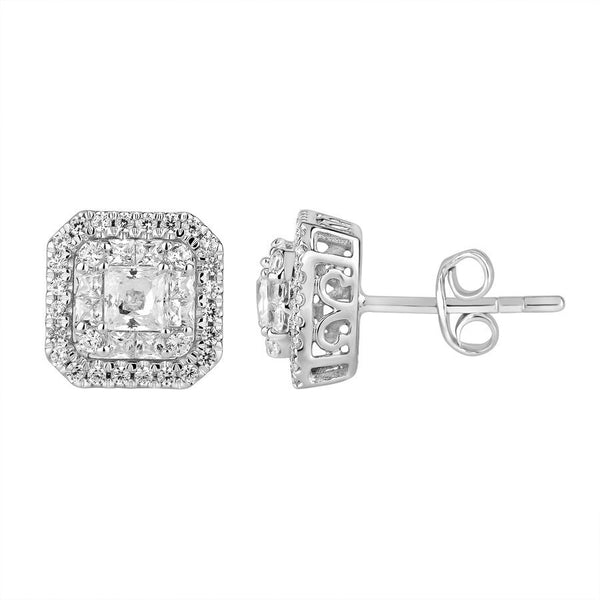 LADIES EARRINGS 1.25CT ROUND/PRINCESS DIAMOND 14K WHITE GOLD