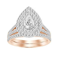 LADIES BRIDAL SET 1.00CT ROUND/PEAR DIAMOND 14K ROSE GOLD (CENTER STONE 0.20CT PEAR DIAMOND)