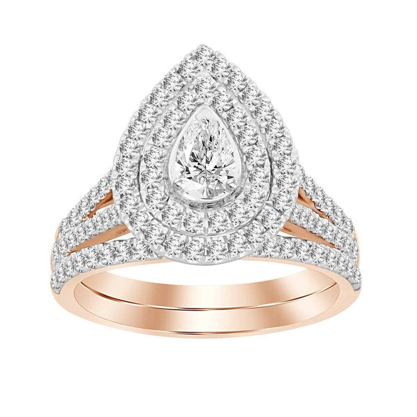 LADIES BRIDAL SET 1.00CT ROUND/PEAR DIAMOND 14K ROSE GOLD (CENTER STONE 0.20CT PEAR DIAMOND)