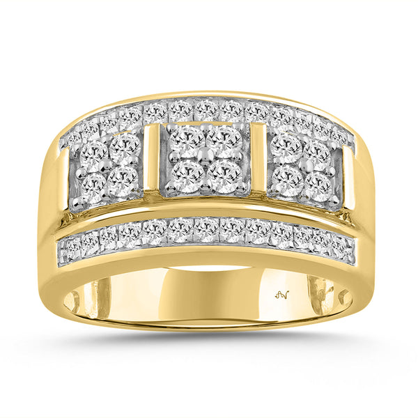MEN&apos;S RING 1.00CT ROUND DIAMOND 10K YELLOW GOLD