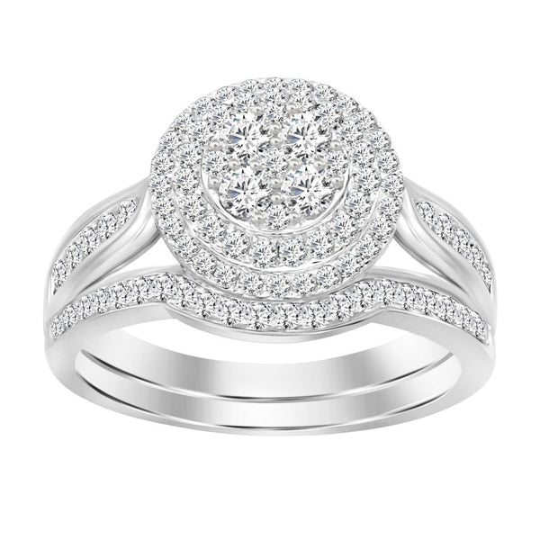 LADIES BRIDAL SET 0.75CT ROUND DIAMOND 14K WHITE GOLD