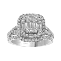 LADIES BRIDAL SET 1.00CT ROUND/BAGUETTE DIAMOND 14K WHITE GOLD