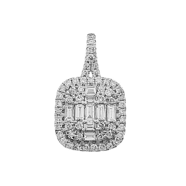 LADIES PENDANT WITH CHAIN 0.50CT ROUND/BAGUETTE DIAMOND 14K WHITE GOLD