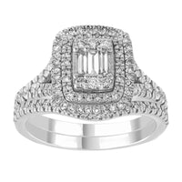 LADIES BRIDAL SET 1.00CT ROUND/BAGUETTE DIAMOND 14K WHITE GOLD