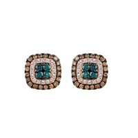 LADIES EARRINGS 1.00CT ROUND/DARK BROWN/BLUE DIAMOND 14K ROSE GOLD (SI QUALITY)