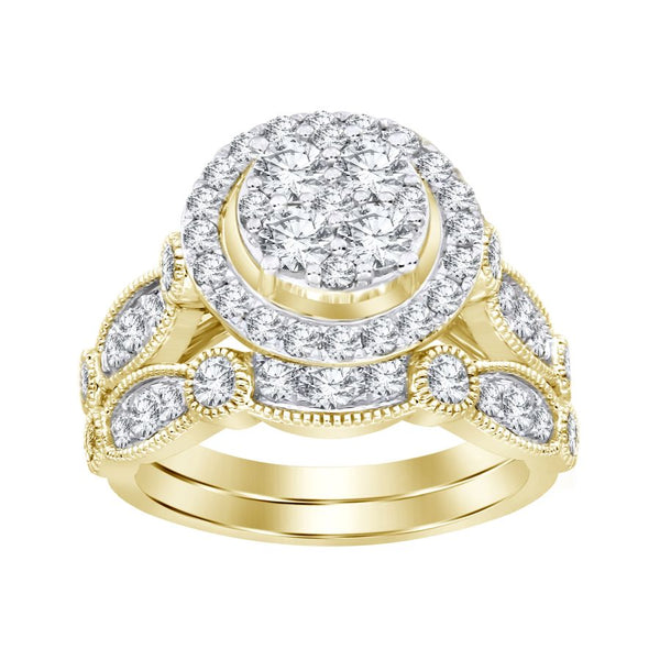 LADIES BRIDAL SET 1.50CT ROUND DIAMOND 14K YELLOW GOLD