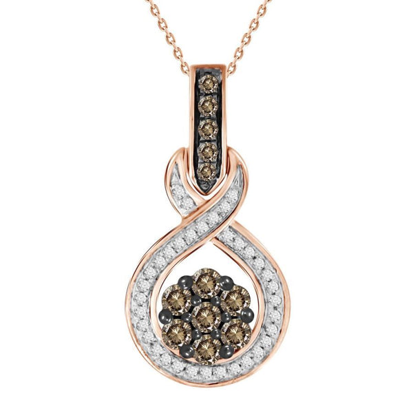 LADIES PENDANT WITH CHAIN 0.50CT ROUND/DARK BROWN DIAMOND 14K ROSE GOLD