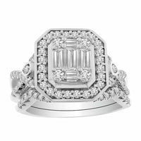 LADIES BRIDAL SET 1.00CT ROUND/BAGUETTE DIAMOND 14K WHITE GOLD