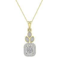 LADIES PENDANT 0.25CT ROUND/BAGUETTE DIAMOND 14K YELLOW GOLD