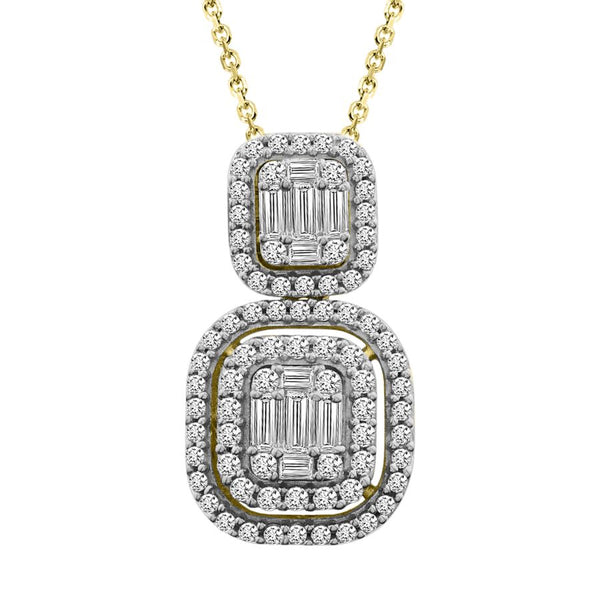 LADIES PENDANT 0.50CT ROUND/BAGUETTE DIAMOND 14K YELLOW GOLD