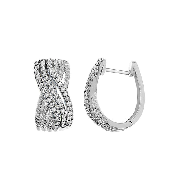 LADIES HOOP EARRINGS 0.75CT ROUND DIAMOND 14K WHITE GOLD