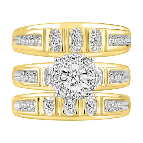 UNISEX TRIOS SET 1.00CT ROUND DIAMOND 10K YELLOW GOLD