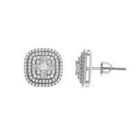 LADIES EARRINGS 0.75CT ROUND/PRINCESS/BAGUETTE DIAMOND 14K WHITE GOLD