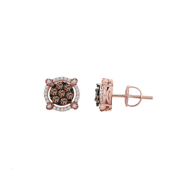 LADIES EARRINGS 0.50CT ROUND/DARK BROWN DIAMOND 14K ROSE GOLD