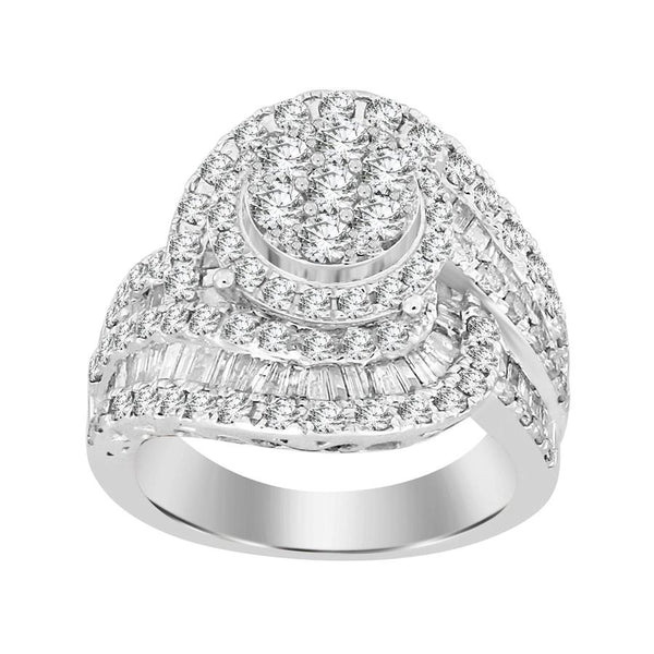 LADIES RING 2.15CT ROUND/BAGUETTE DIAMOND 10K WHITE GOLD