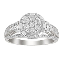 LADIES RING 0.50CT ROUND/BAGUETTE DIAMOND 10K WHITE GOLD