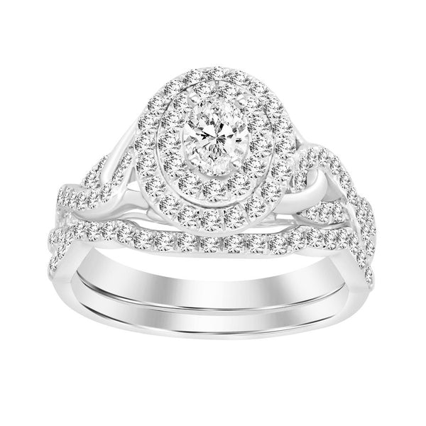 LADIES BRIDAL SET 0.75CT ROUND/OVAL  DIAMOND 14K WHITE GOLD