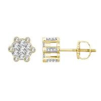 LADIES STUD EARRINGS 1.00CT ROUND DIAMOND 10K YELLOW GOLD
