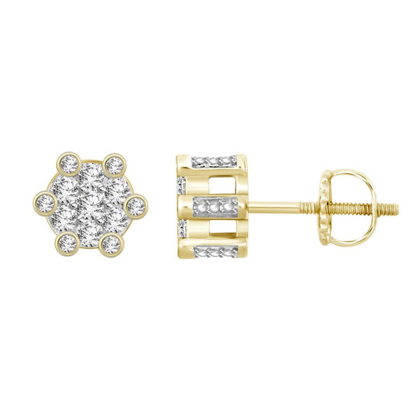 LADIES STUD EARRINGS 1.00CT ROUND DIAMOND 10K YELLOW GOLD