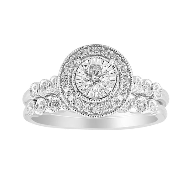 LADIES BRIDAL SET 0.50CT ROUND DIAMOND 14K WHITE GOLD