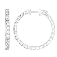 LADIES HOOPS EARRINGS 0.50CT ROUND DIAMOND 14K WHITE GOLD