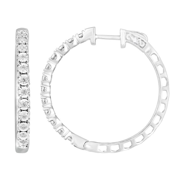 LADIES HOOPS EARRINGS 0.50CT ROUND DIAMOND 14K WHITE GOLD
