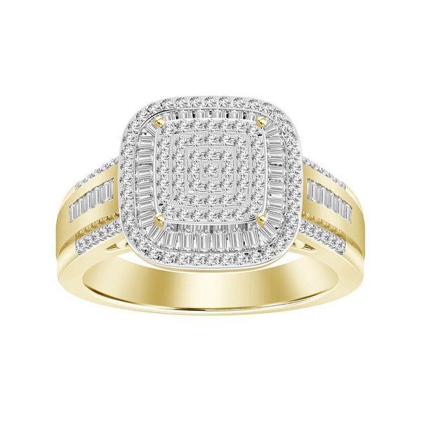 LADIES RING 0.50CT ROUND/BAGUETTE DIAMOND 10K YELLOW GOLD