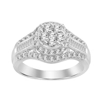 LADIES RING 1.00CT ROUND/BAGUETTE DIAMOND 10K WHITE GOLD