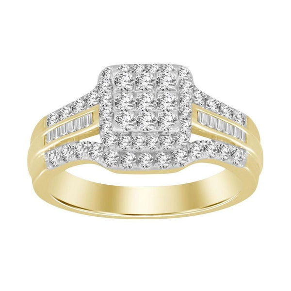 LADIES RING 1.00CT ROUND/BAGUETTE DIAMOND 10K YELLOW GOLD