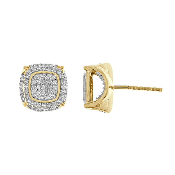 MEN'S STUD EARRINGS 0.50CT ROUND DIAMOND 10K YELLOW GOLD