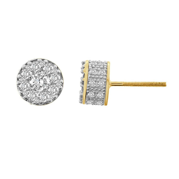 MEN'S STUD EARRINGS 1.00CT ROUND DIAMOND 10K YELLOW GOLD