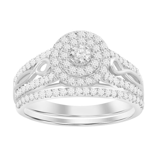 LADIES BRIDAL SET 0.75CT ROUND DIAMOND 10K WHITE GOLD