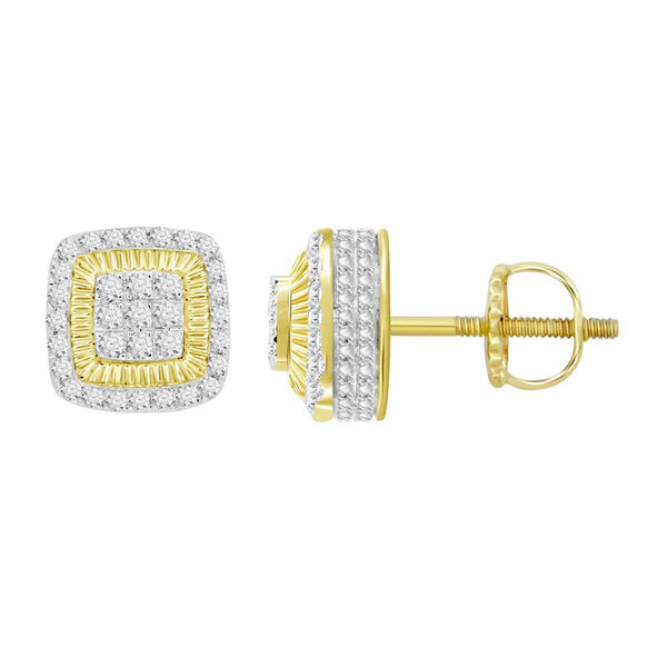 LADIES STUD EARRINGS 0.75CT ROUND DIAMOND 10K YELLOW GOLD