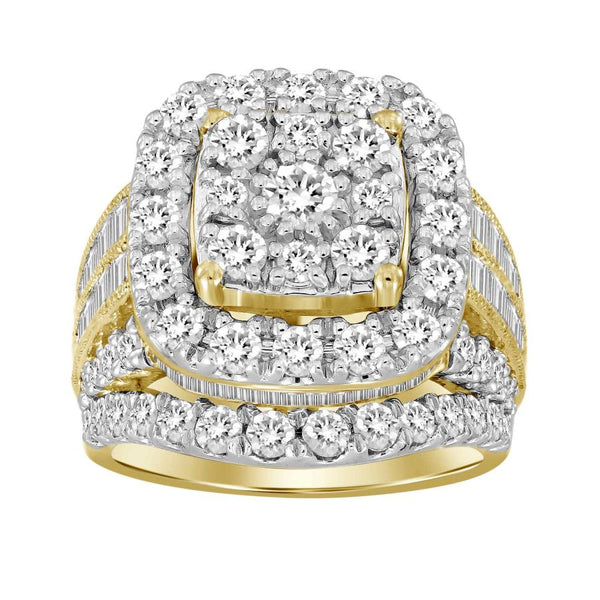 LADIES RING 3.00CT ROUND/BAGUETTE DIAMOND 10K YELLOW GOLD