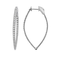 LADIES HOOPS EARRINGS 3.00CT ROUND DIAMOND 14K WHITE GOLD