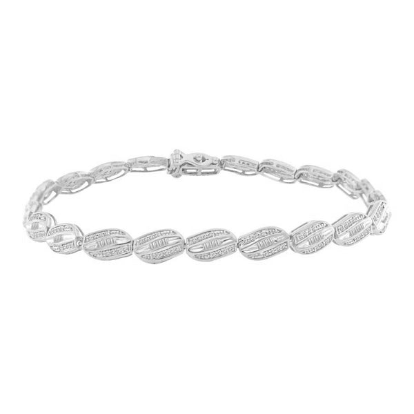 LADIES BRACELET 1.00CT ROUND/BAGUETTE DIAMOND 10K WHITE GOLD