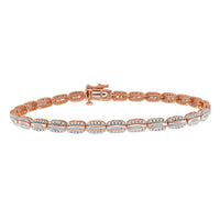 LADIES BRACELET 1.00CT ROUND/BAGUETTE DIAMOND 10K ROSE GOLD