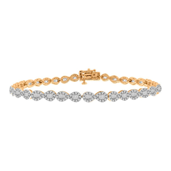 LADIES BRACELET 1.00CT ROUND/BAGUETTE DIAMOND 10K ROSE GOLD