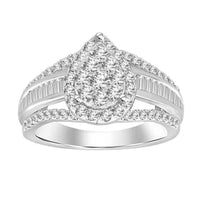 LADIES RING 1.00CT ROUND/BAGUETTE DIAMOND 10K WHITE GOLD