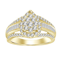 LADIES RING 1.00CT ROUND/BAGUETTE DIAMOND 10K YELLOW GOLD